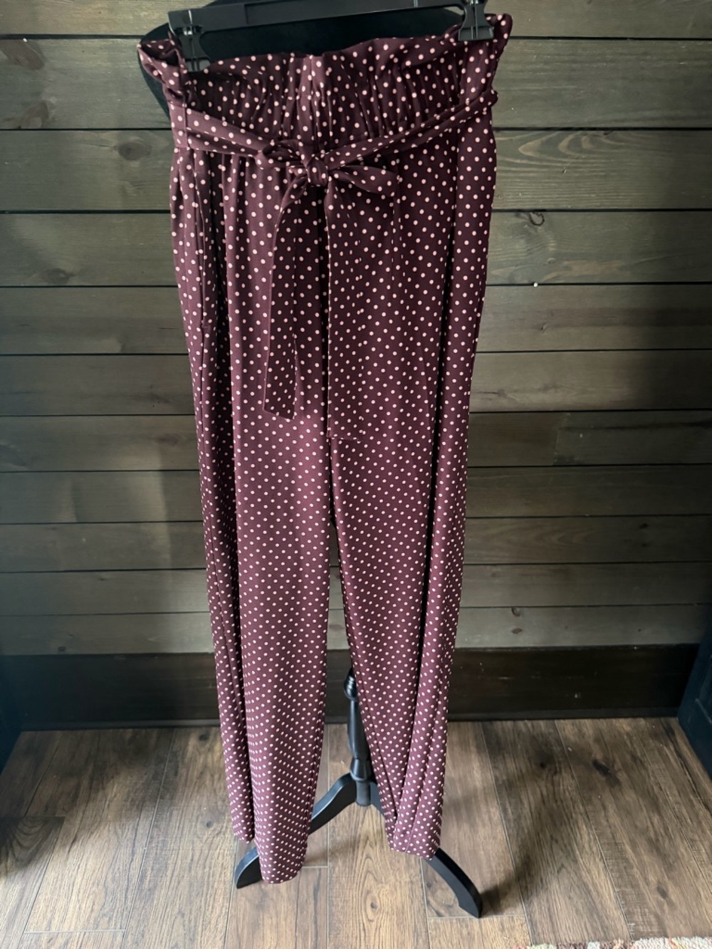 7Th Avenue Design Studio Plum & Pink Polka Dot PullOn Paperbag Waist Pants Small